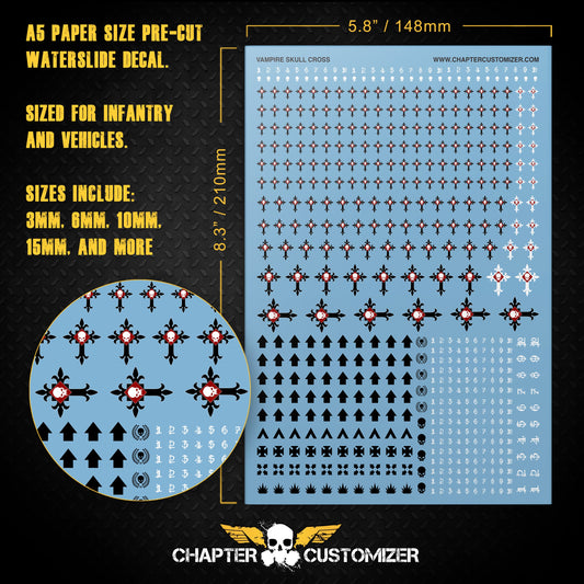 Vorgeschnittener Wasserschiebeaufkleber mit Vampir-Totenkopf-Kreuz
